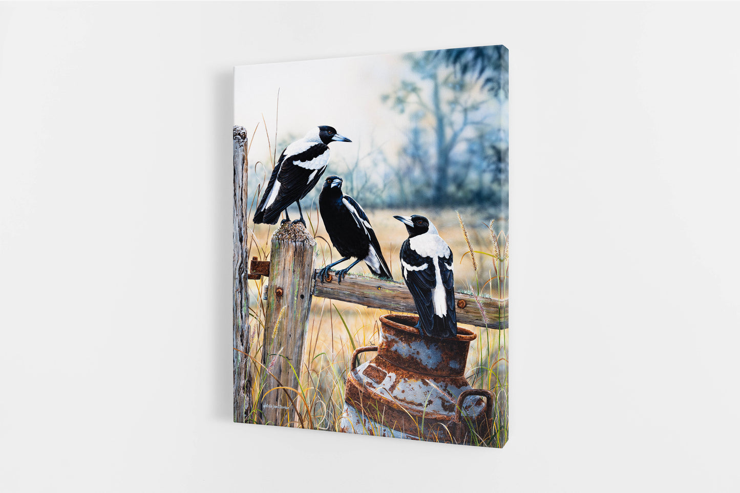 Australian Magpies on Milk Can - Titled "Country Lifestyle"