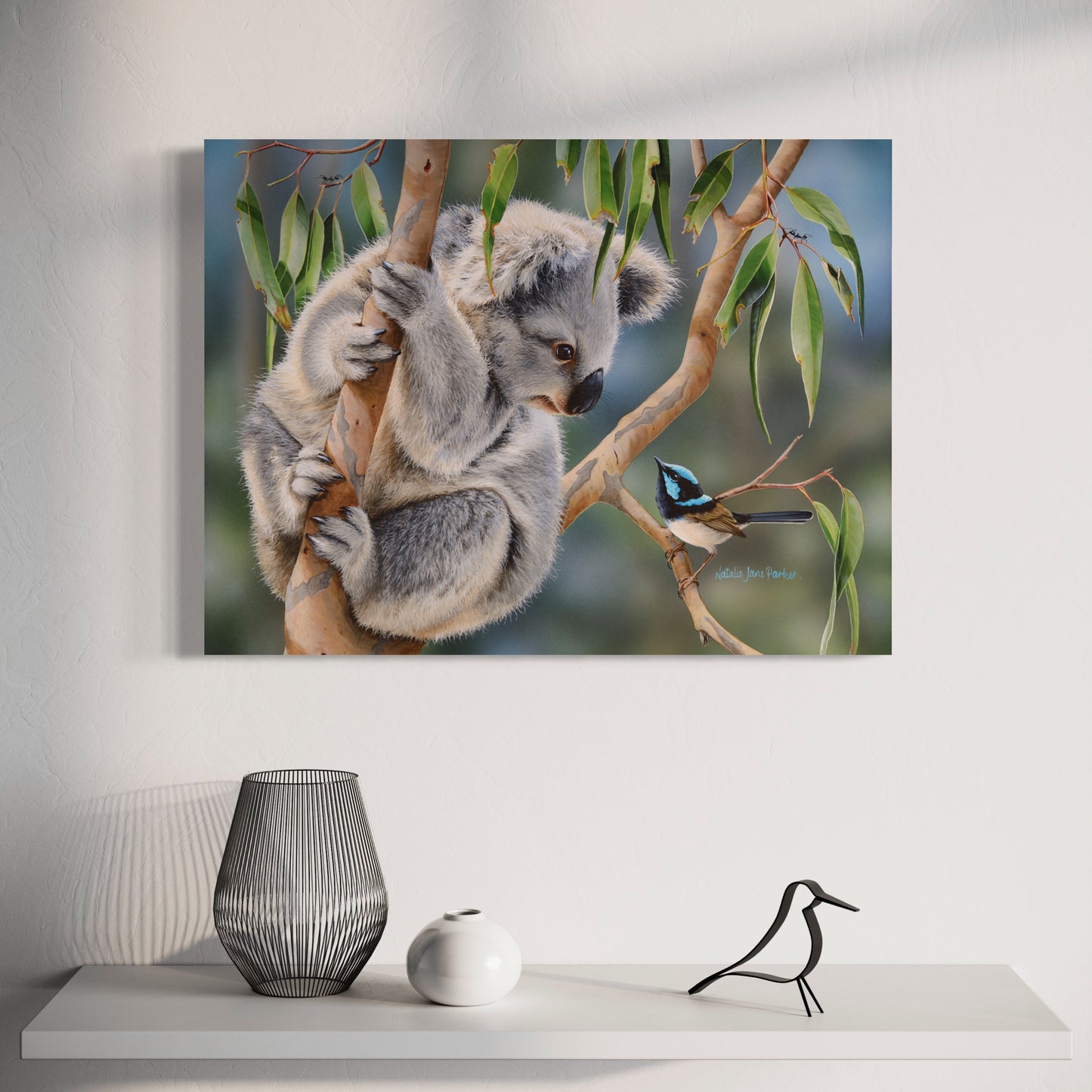 Koala and Superb Fairy-wren (blue wren) - Titled "Aussie Greeting"