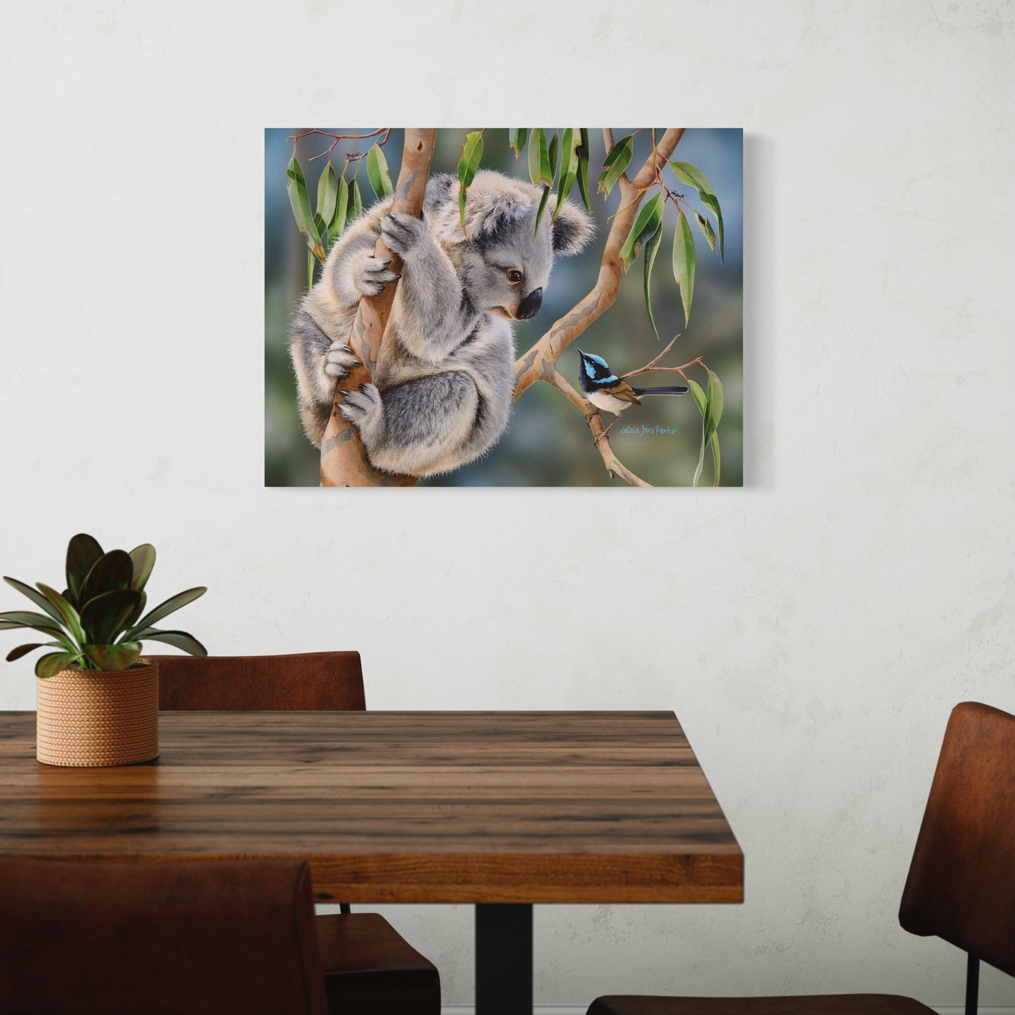 Koala and Superb Fairy-wren (blue wren) - Titled "Aussie Greeting"